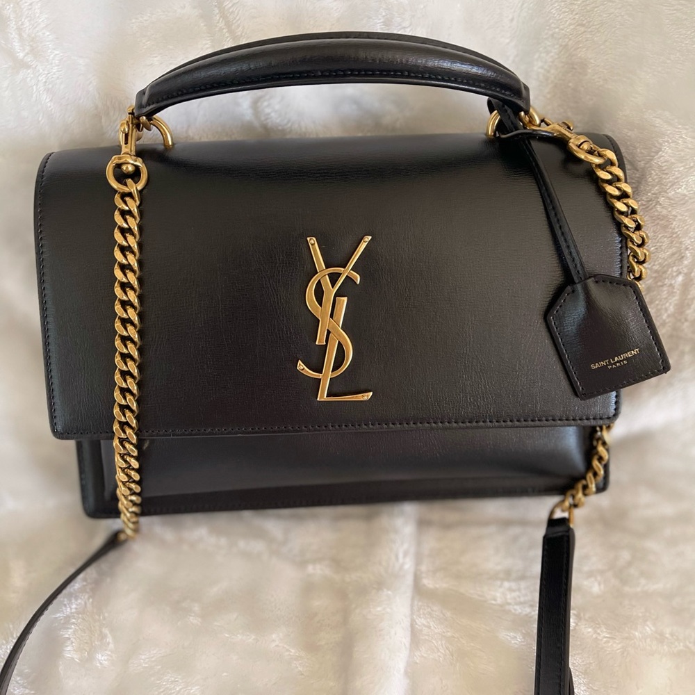 ⭐️Authentic Saint Laurent YSL Medium Sunset Top Handle Black and Gold Handbag ⭐️ - Picture 14 of 15